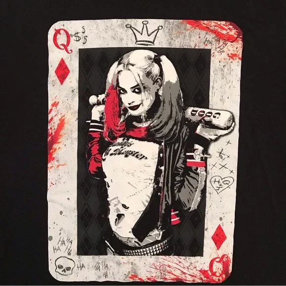DC Comics Suicide Squad Harley Quinn Queen of Diamonds Graphic Tee Size Small - Picture 2 of 5